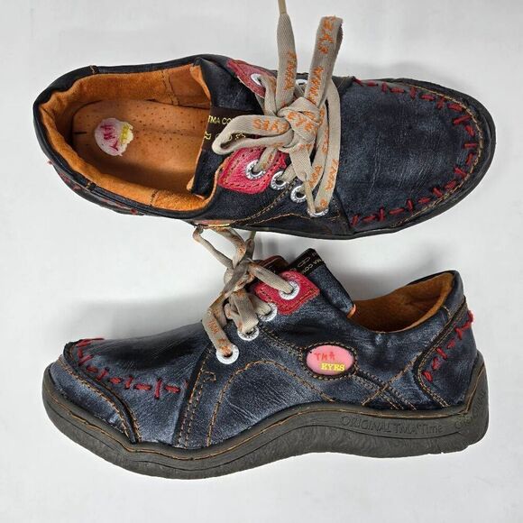 TMA EYES ORIGINAL TIME RED ACCENT STITCHING LEATHER SHOES BLUE EUR 38 US 7.5 - Picture 1 of 8